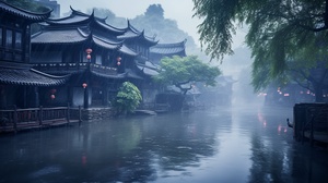 江南烟雨，明亮近景超清晰