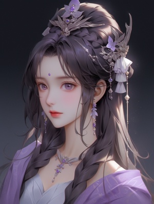 中国女孩高清壁纸，深紫色华贵汉服装扮的半身像