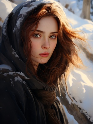 Realistic portraits,ice and snow, forests, "Harry Potter" wizards, magical beams of light, enveloping characters, wizards in hooded robes, group