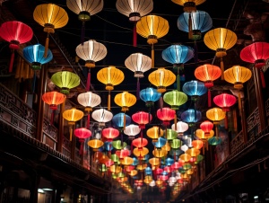 多彩的灯笼和街灯——中国式新年在上海