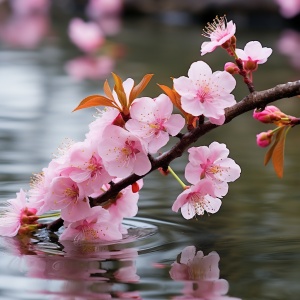 碧绿清澈的溪水边，桃花盛开的仙境