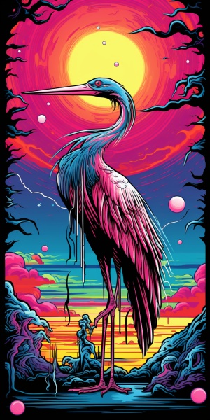 Crane Psychedelic Illustration: Moebius, Peter Max, R. Crumb Style