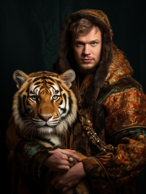 一个穿古装抱着老虎的男人