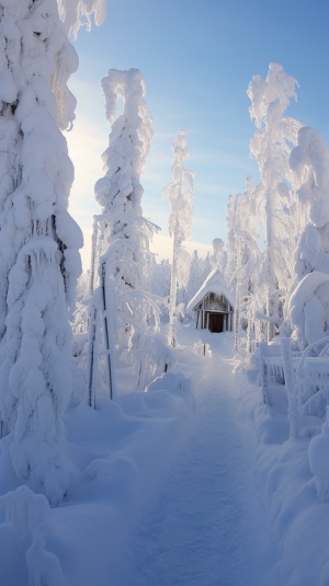 银白的冬日，树林中的雪地世界