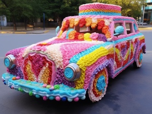 甜蜜可爱的糖果小汽车，令人惊叹的艺术