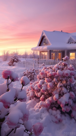 梦幻淡紫色玫瑰爱心在雪地中的高清拍摄