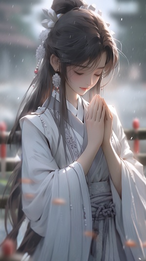 传统服装下的中国女孩：黑暗浪漫的祈祷
