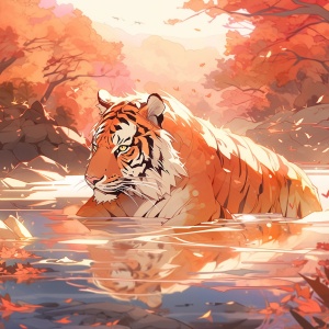 整体老虎，老虎的整个画面，带着王的威严，背景森林，毛色泛着淡淡的金光