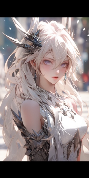 perfect hybird of ultra instinct five understandings to standing shoulder to shoulder with gods a woman with long white hair sitting on a bench, cinematic bust portrait for dark dress!! of goddess, | fine detail anime, shenhe from genshin impact, extremely high detail, clos up of a young anime girl, 2b niji 5 ar 9:16