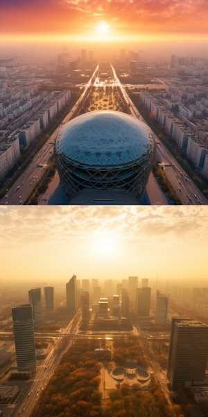 北京市，一座充满科技感的城市，当你从空中俯瞰时，更能感受到它的魅力。高楼大厦错落有致，现代化的建筑群在阳光下熠熠生辉，仿佛是一幅幅美丽的画卷。在这里，你可以感受到现代科技的飞速发展，感受到这座城市的无限活力。让我们一起用画笔记录下这座城市的辉煌与美丽，用文字诠释它的科技与未来。