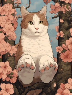 白色和棕色的猫咪袜子-带有sweet的数字插图风格