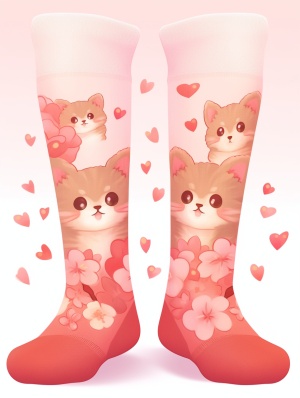 猫咪v6袜子甜蜜的爱情，在数字插图的风格，网格，由奶酪，红色和棕色，片膜，樱花，呈现在cinema4d