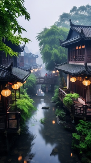 江南烟雨近景