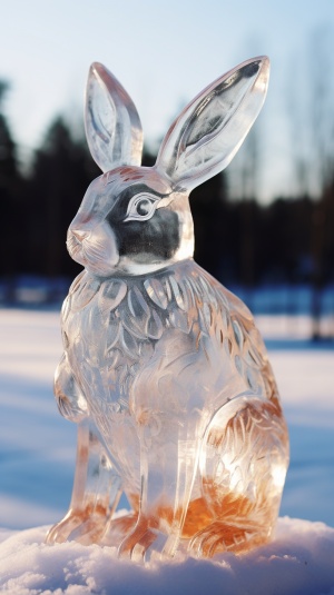 冬天，室外，冰雕兔