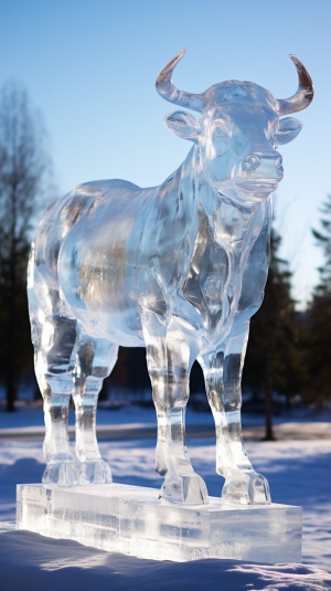 冬天室外冰雕牛