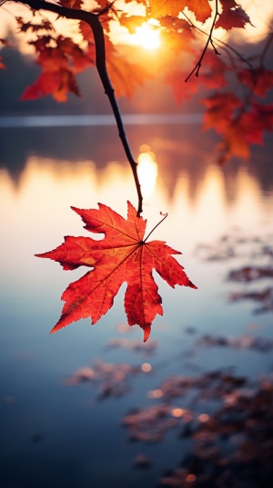 湖畔枫叶下的秋光艺术