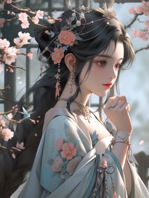 Exquisite Beauty: Asian Anime Female Character by Eric Garland Art in the Style of Tang Dynasty