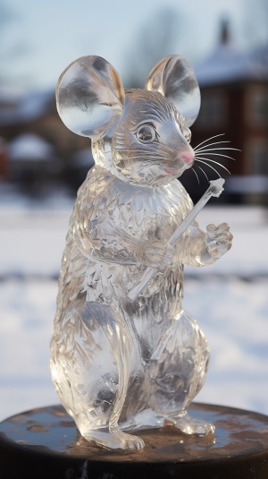 冬天的室外冰雕鼠