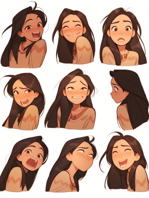Chibi Pocahontas: Disney Princess with Expressive Emotions