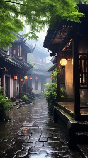 江南烟雨，近景