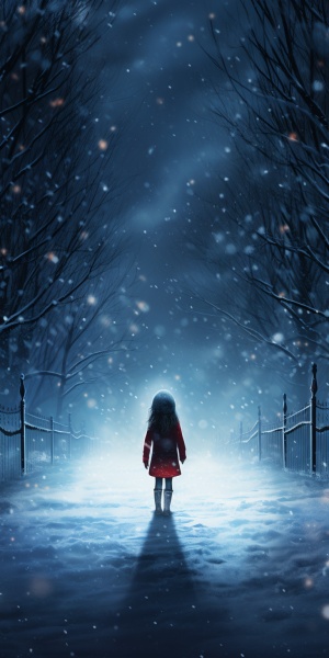 雪夜，一个小女孩独行