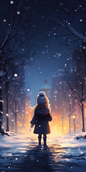 雪夜独行的小女孩