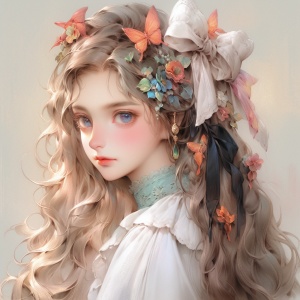 Enchanting Girl with Curly Hair and Unique Bow
