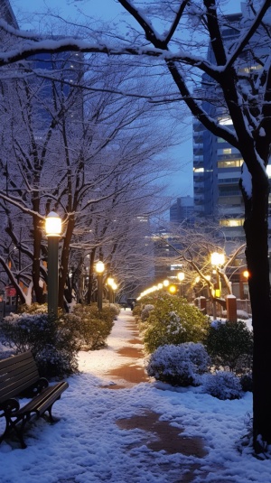 城市高楼与白雪交相辉映的冬日美景