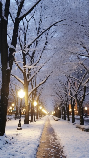 城市高楼与白雪交相辉映的冬日美景