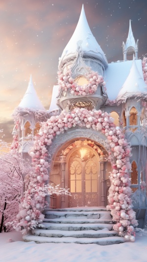 浪漫雪景，精致雪花与童话般雪屋