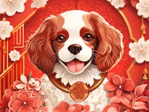 中国新年卡片特写与狗上海中元节愉快庆祝