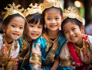 传统服装的孩子特写，展现中国传统文化