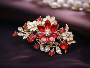 中国传统红色装饰和金色细节的普华与唐迪灵感花束