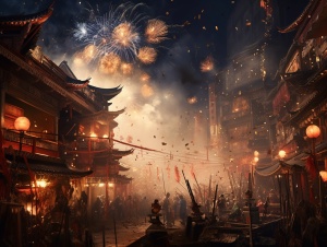烟花照明魔术背景下的中国新年