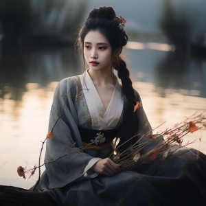 世界第一美女，中国人，汉服，背景，苍山，水，画面沉郁孤寂