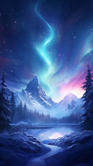 北极光壁纸：幻想中的发光雪景动漫美学