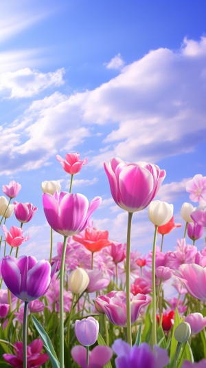 紫色郁金香与蓝天白云