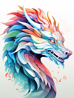 Lovely Chinese Dragon: A 2D Minimalist Geometric Illustration