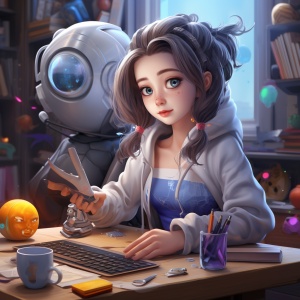 Cartoon Girl in Vray Tracing Style: A Playful Blend of Qian Xuan, Internet Academia, and Artgerm