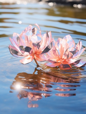 Surreal and Serene: A Heart-shaped Lotus and Foil Fish