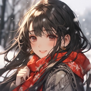 Black-haired girl with jewelry and scarf