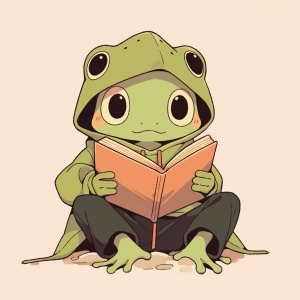 卡通小青蛙读书