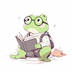 卡通小青蛙读书