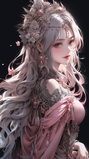 beauty asian anime female character by eric garland art, in the style of 32k uhd, tang dynasty, dark silver and pink, dollcore, exquisite detail, dark white and aquamarine, shige's visual aesthetic style
