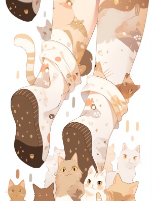 Cute Cartoonish White Socks with Cat Print