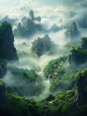 中国山脉与云的美丽