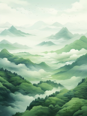 红琼丘陵山的模糊梦幻般的翡翠景观启发