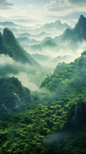 红琼丘陵山的模糊梦幻般的翡翠景观启发