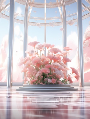 Interior aesthetic, Techno flowers, 6, event layout, EVA gradient, Techno effect, Surrealism, natural light, super detail, oc rendering, 8k ar 3:4s250