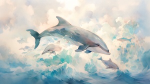海洋中的水彩海豚